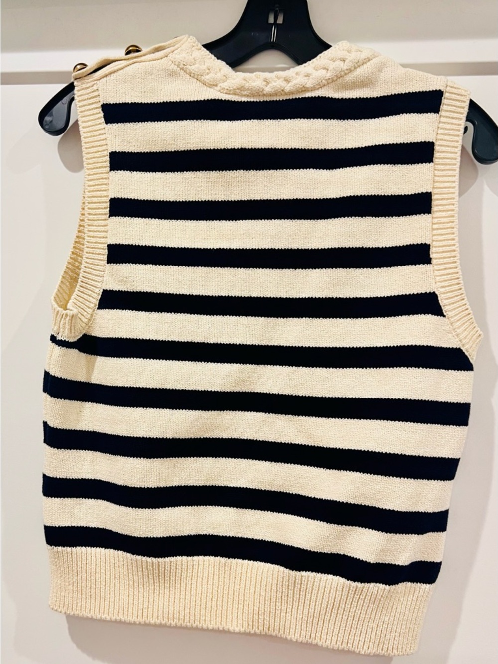 FRAME Harbor Striped Knit Vest Cream Navy Gold Button Nautical Coastal Chic S - Picture 6 of 10
